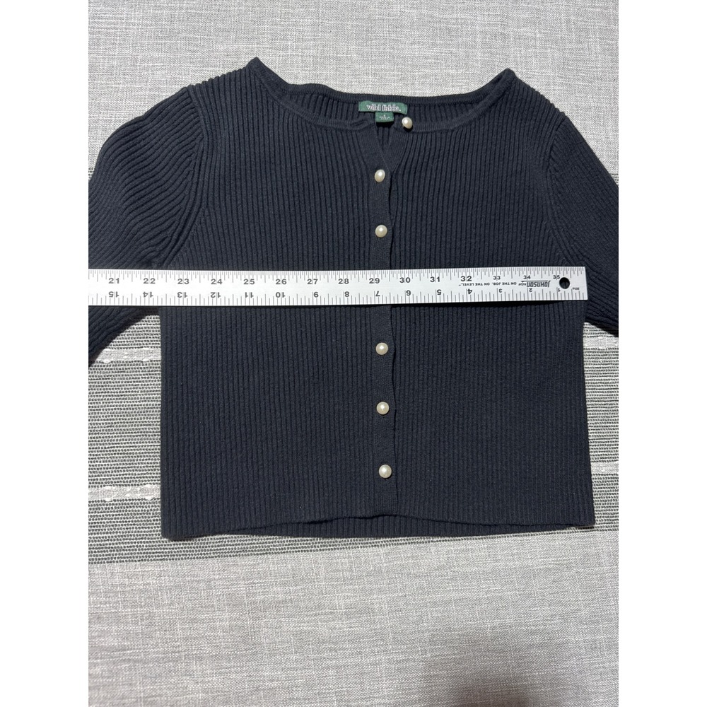 Wild Fable‎ Black Ribbed Button Up Cropped Cardigan Sweater Womens Small - Picture 4 of 6